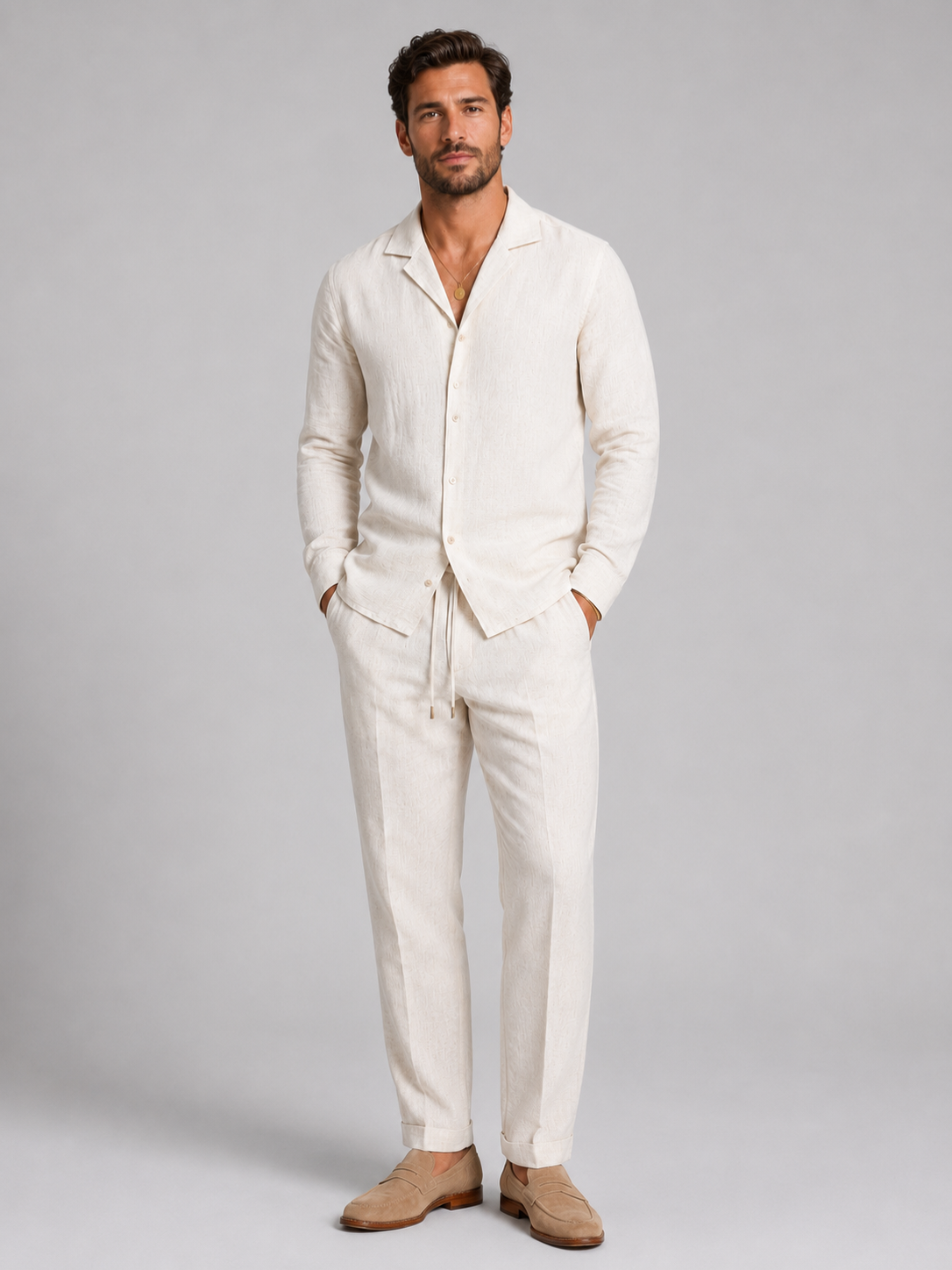 Men’s Shirt and Trousers Set with Button-Front Shirt