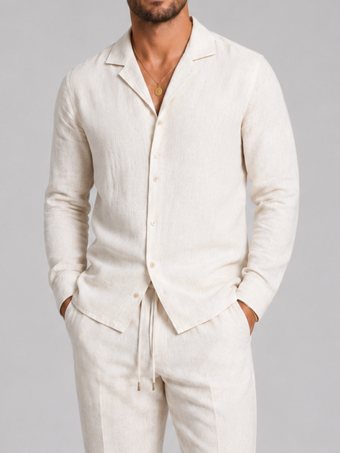 Men’s Shirt and Trousers Set with Button-Front Shirt