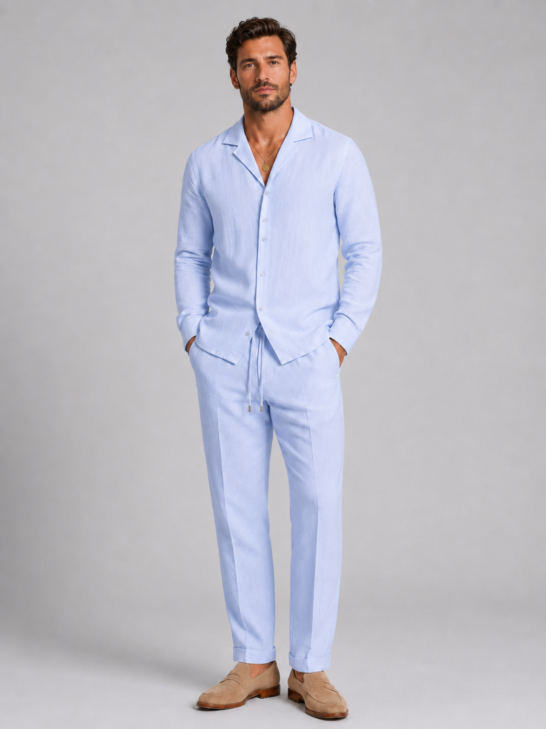Men’s Shirt and Trousers Set with Button-Front Shirt