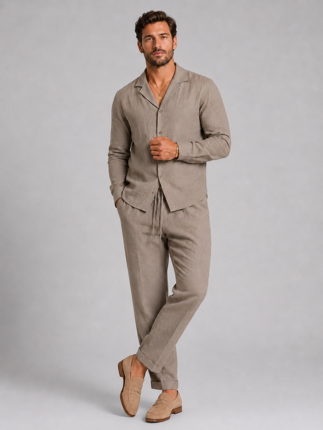 Men’s Shirt and Trousers Set with Button-Front Shirt