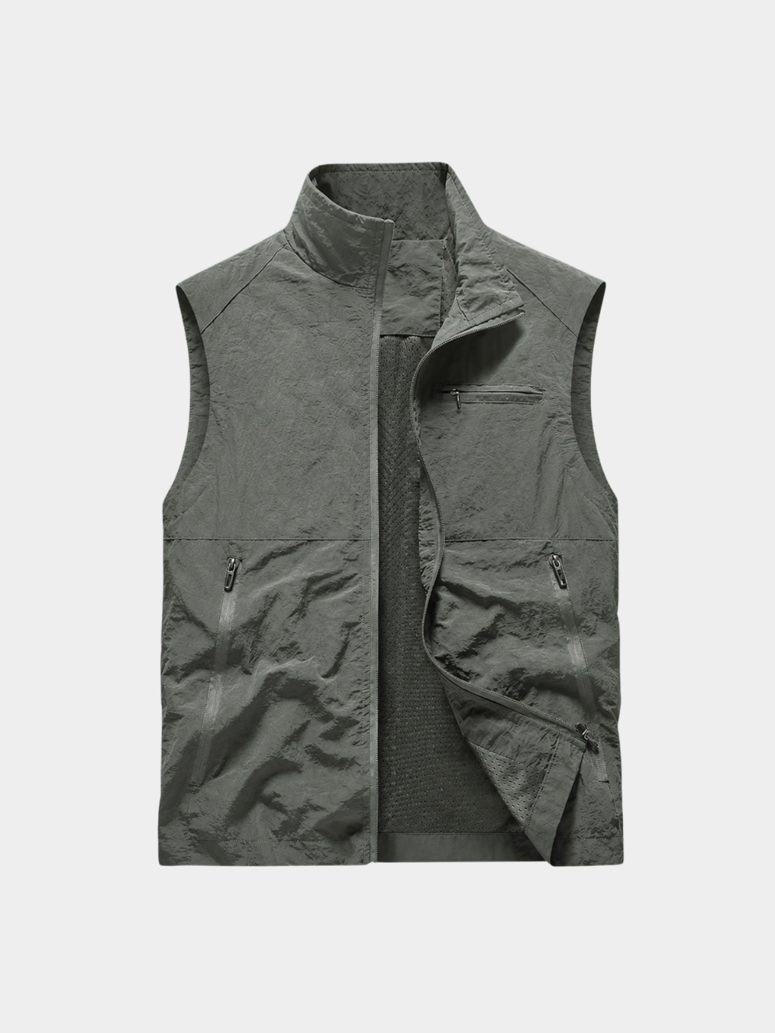 Men’s Gilet Jacket with Zipper and Turn-Down Collar