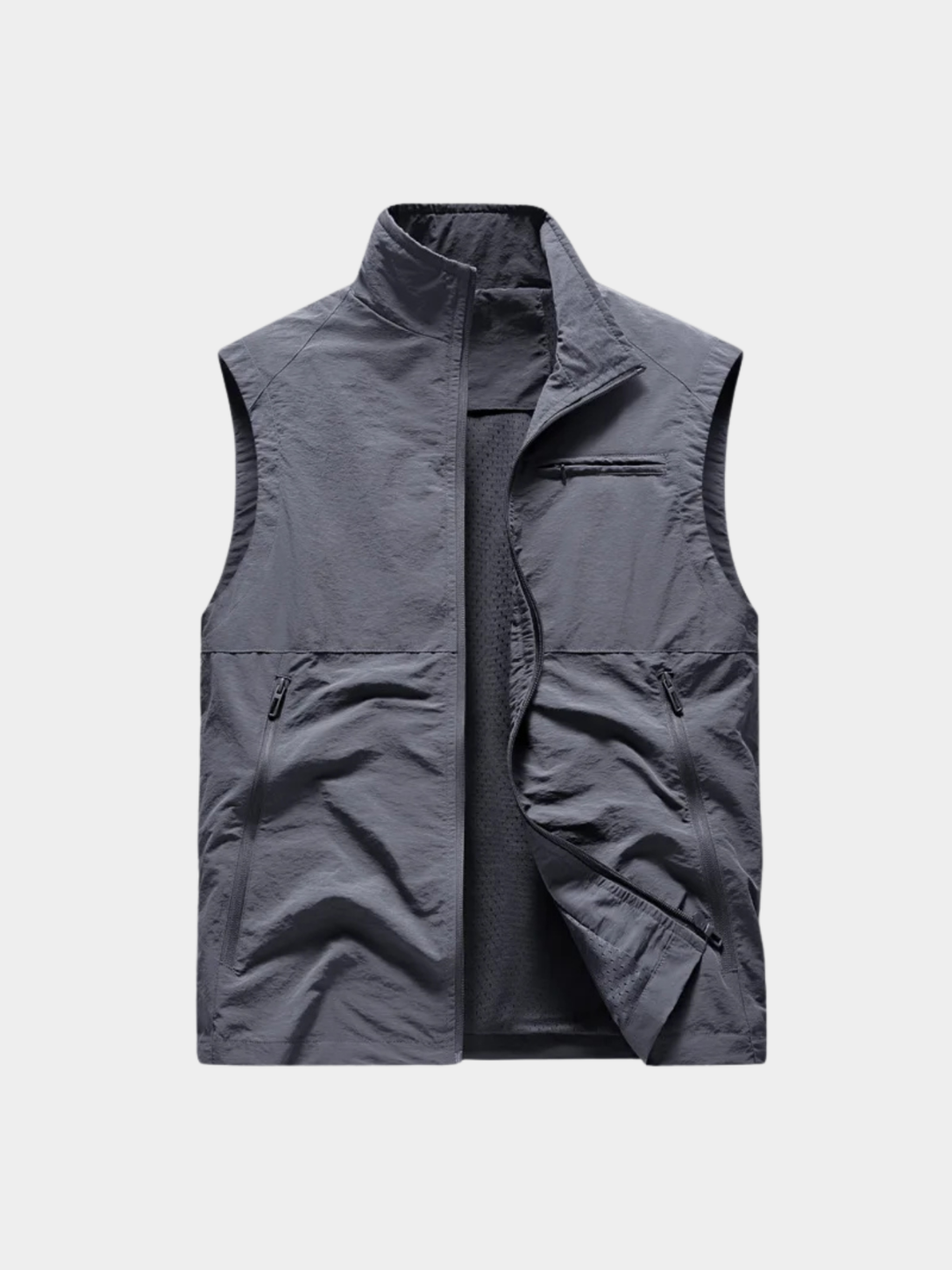 Men’s Gilet Jacket with Zipper and Turn-Down Collar