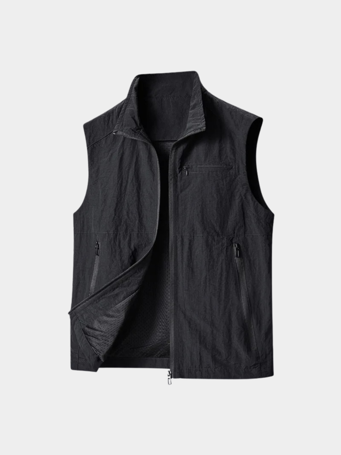 Men’s Gilet Jacket with Zipper and Turn-Down Collar