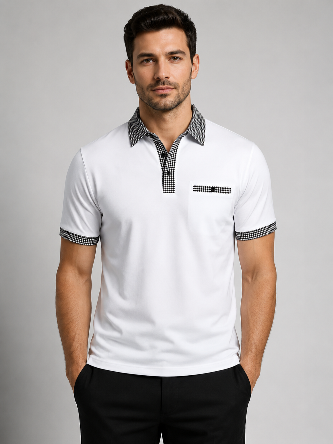 Men’s Polo Shirt with Contrast Collar and Short Sleeves