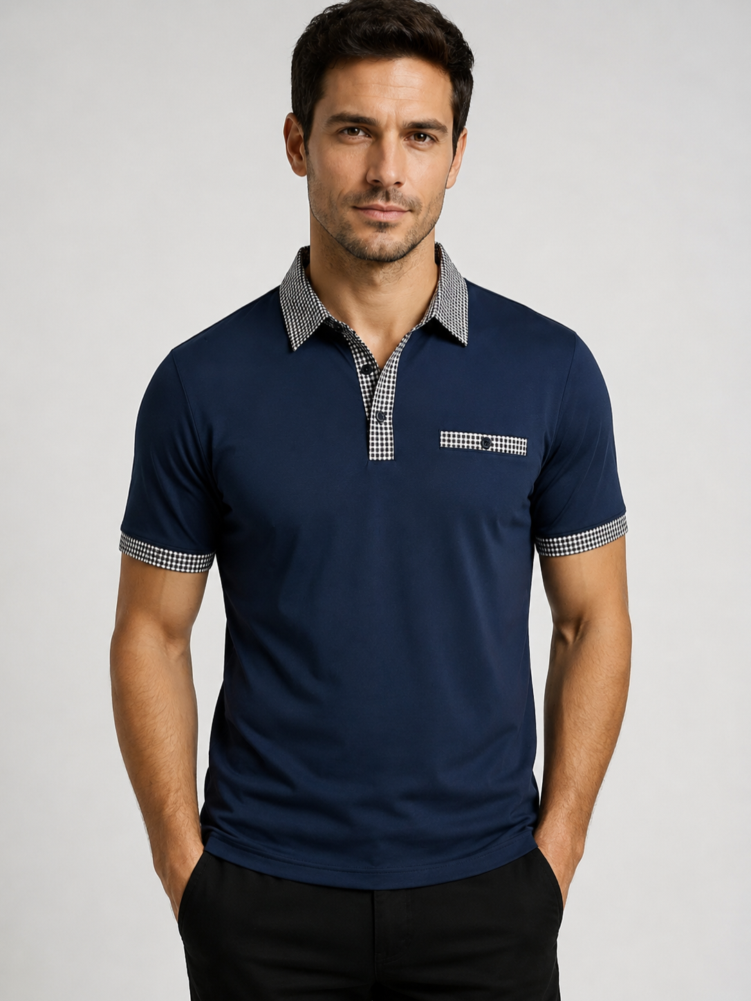 Men’s Polo Shirt with Contrast Collar and Short Sleeves
