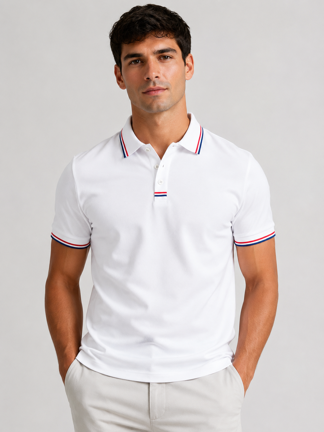 Men’s Polo Shirt with Striped Collar and Short Sleeves