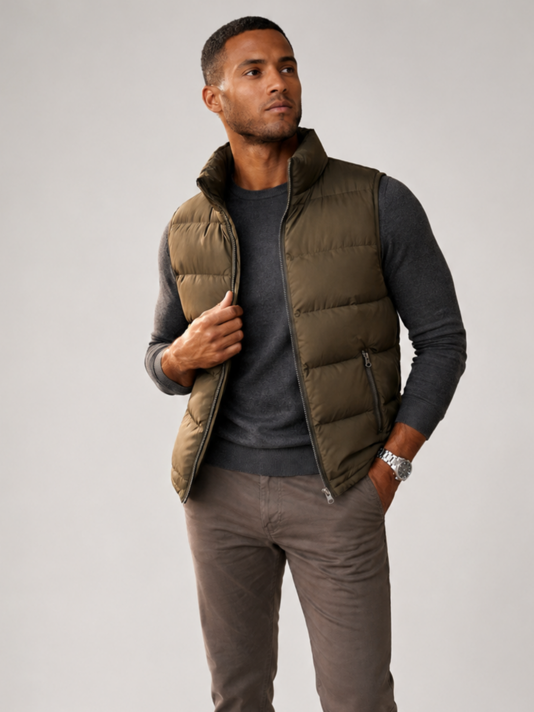 Men’s Quilted Bodywarmer Jacket with Zip Closure and Side Pockets