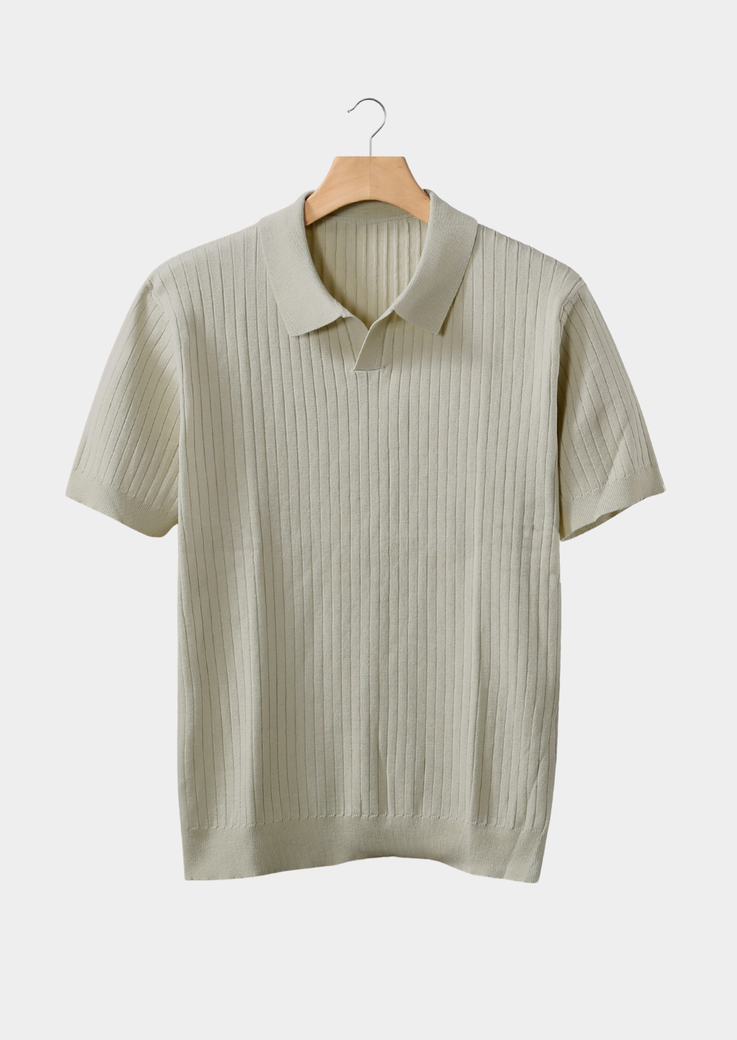 Men’s Short Sleeve Ribbed Polo Shirt with Open Neck