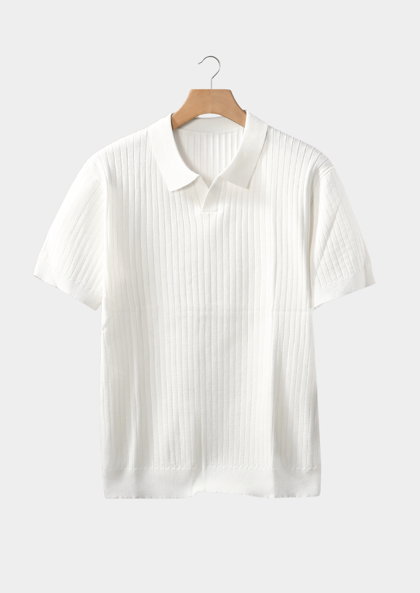 Men’s Short Sleeve Ribbed Polo Shirt with Open Neck