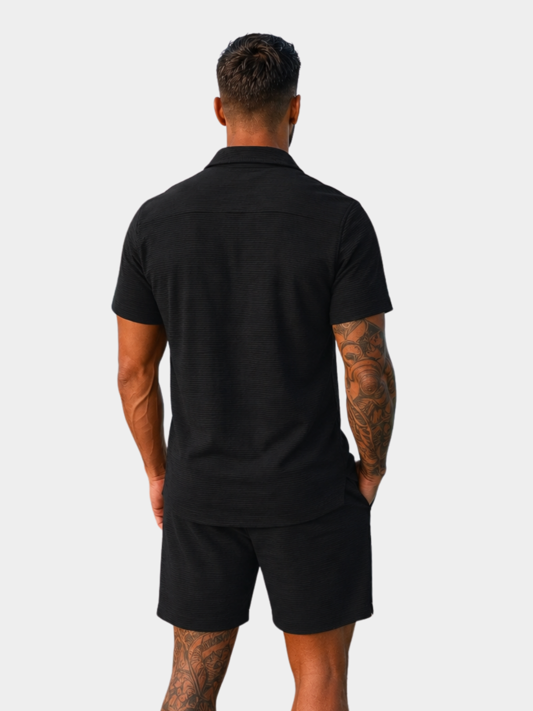 Men’s Short Sleeve Shirt and Shorts Set with Jacquard Texture