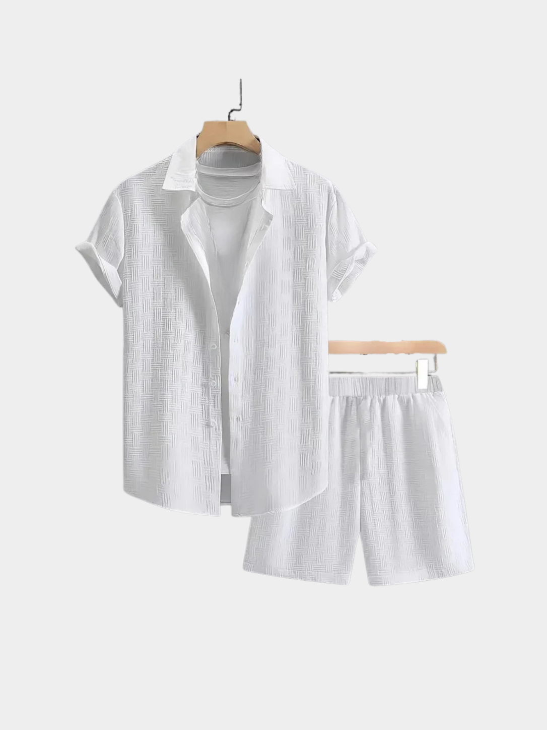 Men’s Short Sleeve Shirt and Shorts Set with Jacquard Texture