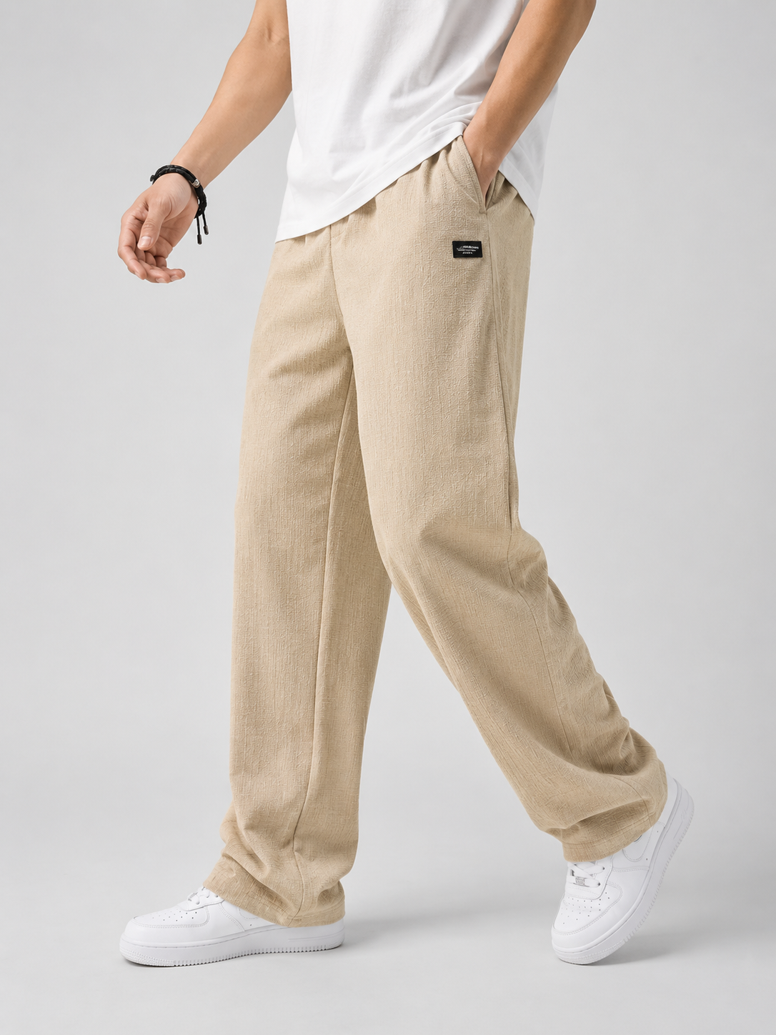 Men’s Straight-Leg Pants with Badge Detail