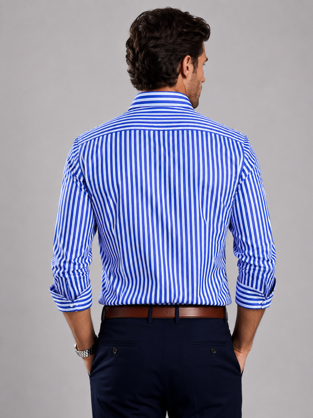 Men’s Striped Button-Up Shirt with Long Sleeves