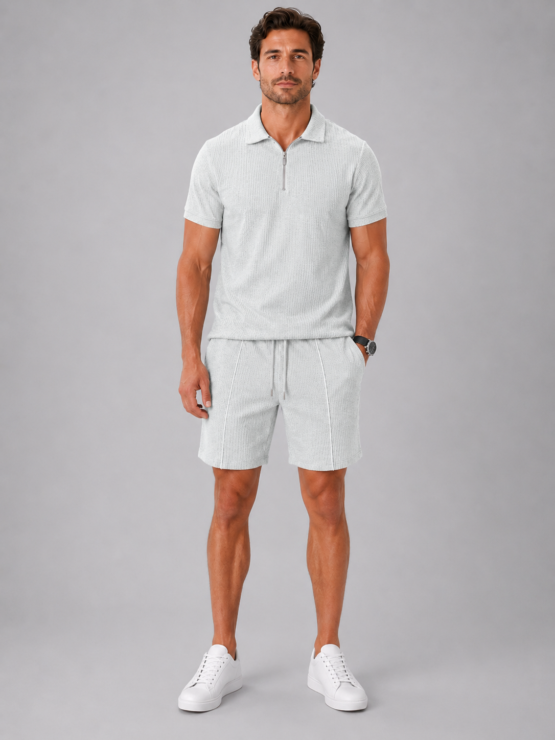 Men’s Polo and Shorts Set with Zip Collar