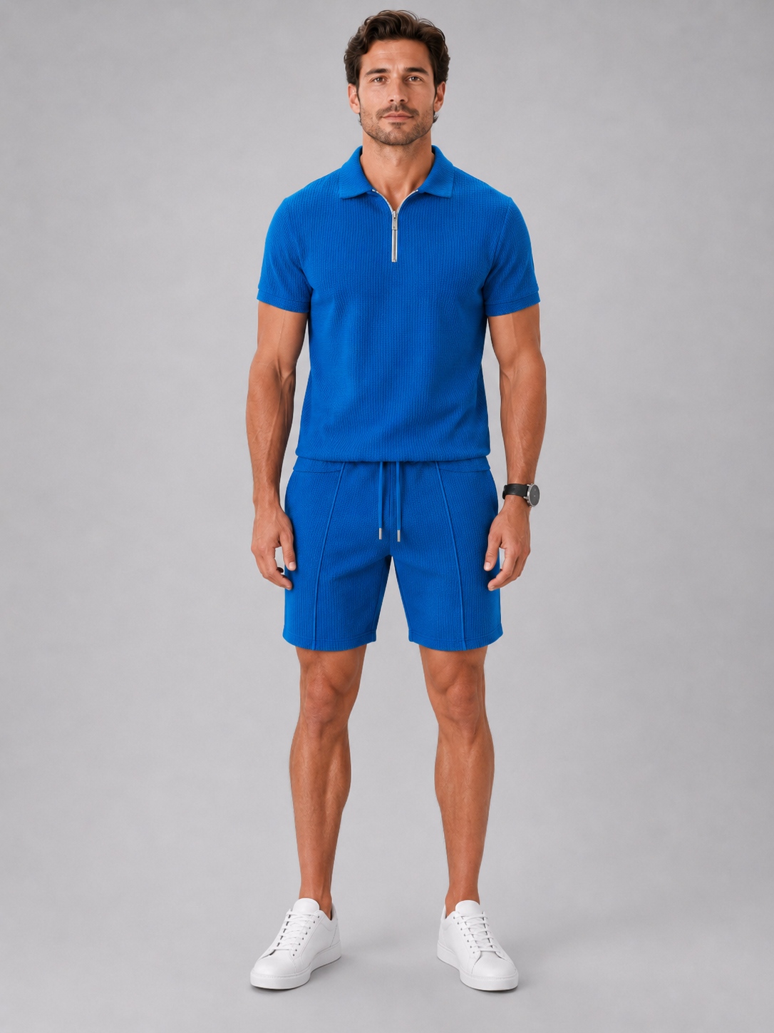 Men’s Polo and Shorts Set with Zip Collar
