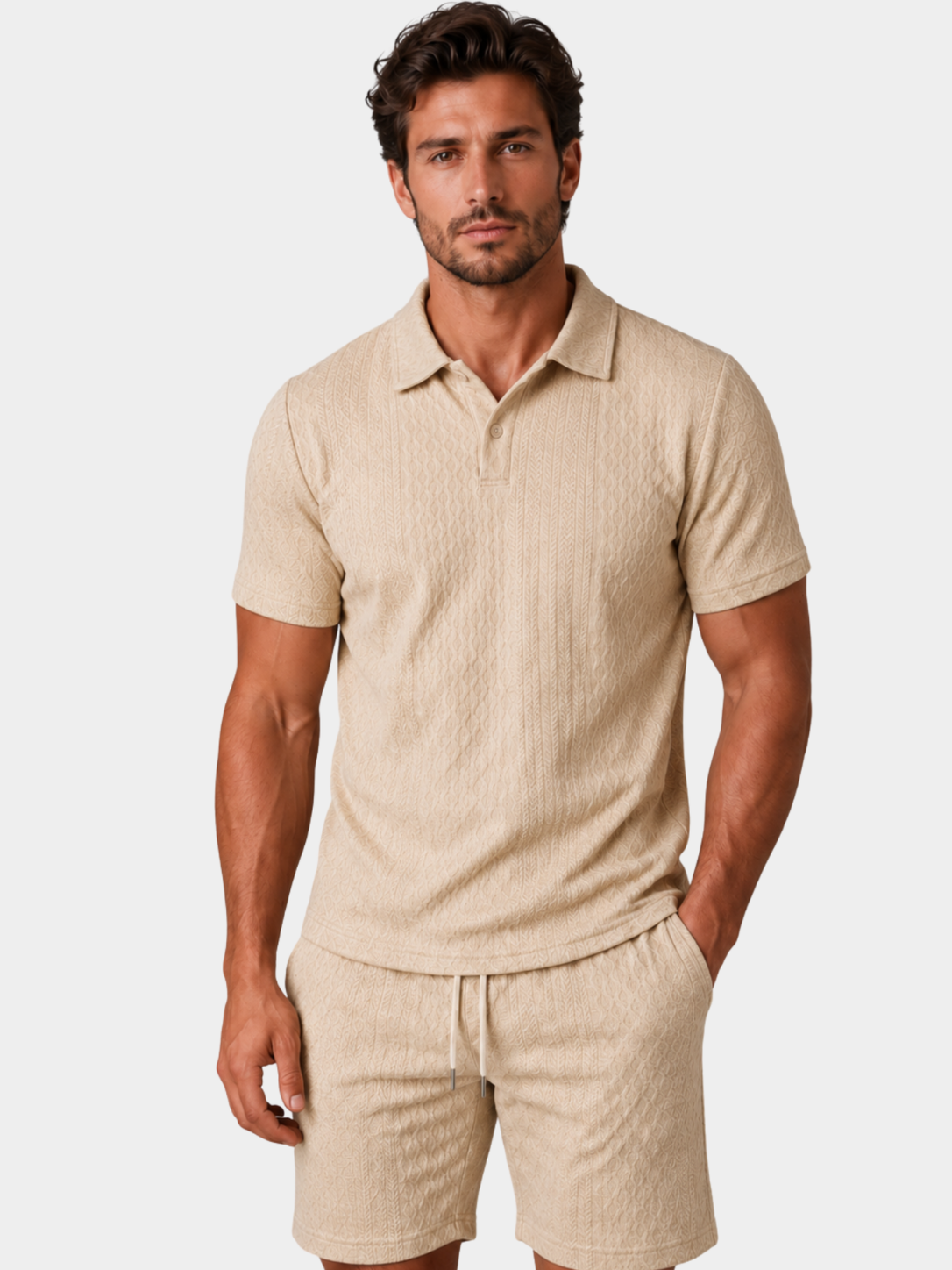 Men’s Textured Polo Shirt and Shorts Set