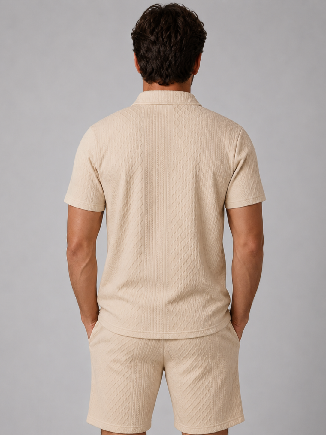 Men’s Textured Polo Shirt and Shorts Set