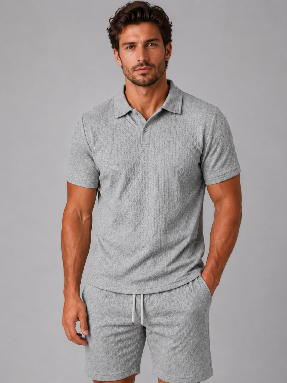 Men’s Textured Polo Shirt and Shorts Set