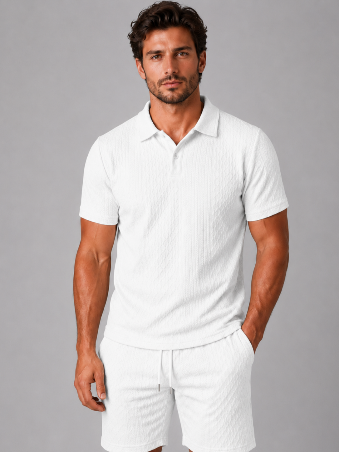 Men’s Textured Polo Shirt and Shorts Set