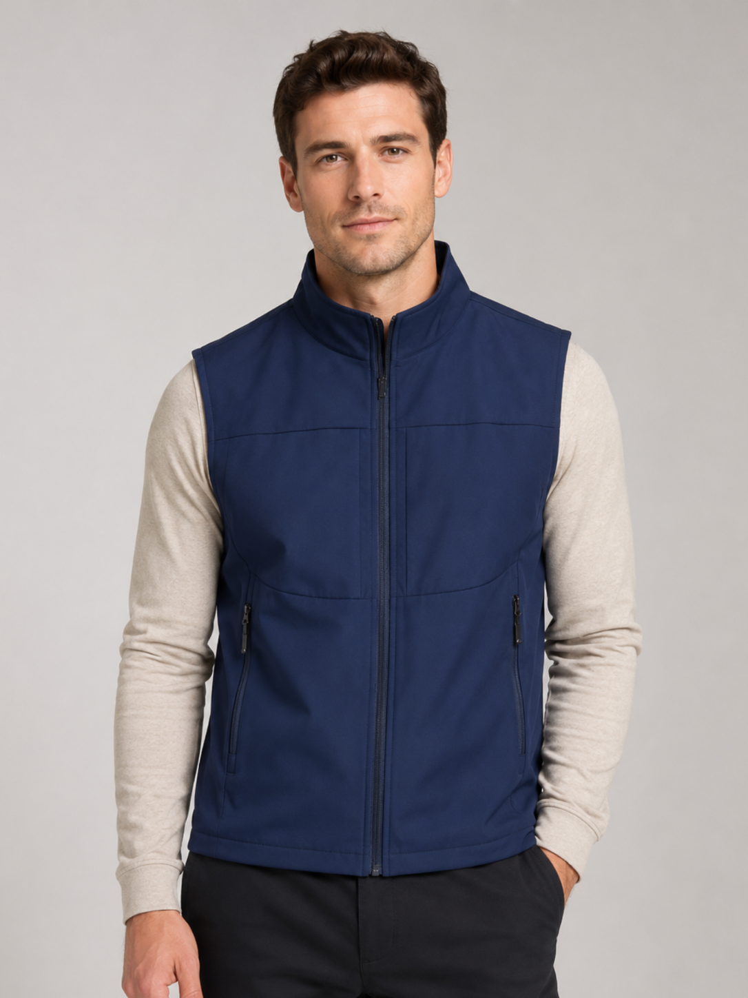 Men’s Utility Gilet Jacket with Stand Collar and Pockets