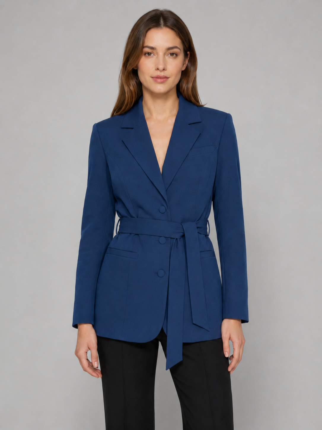 Women’s Belted Blazer with Structured Shoulders