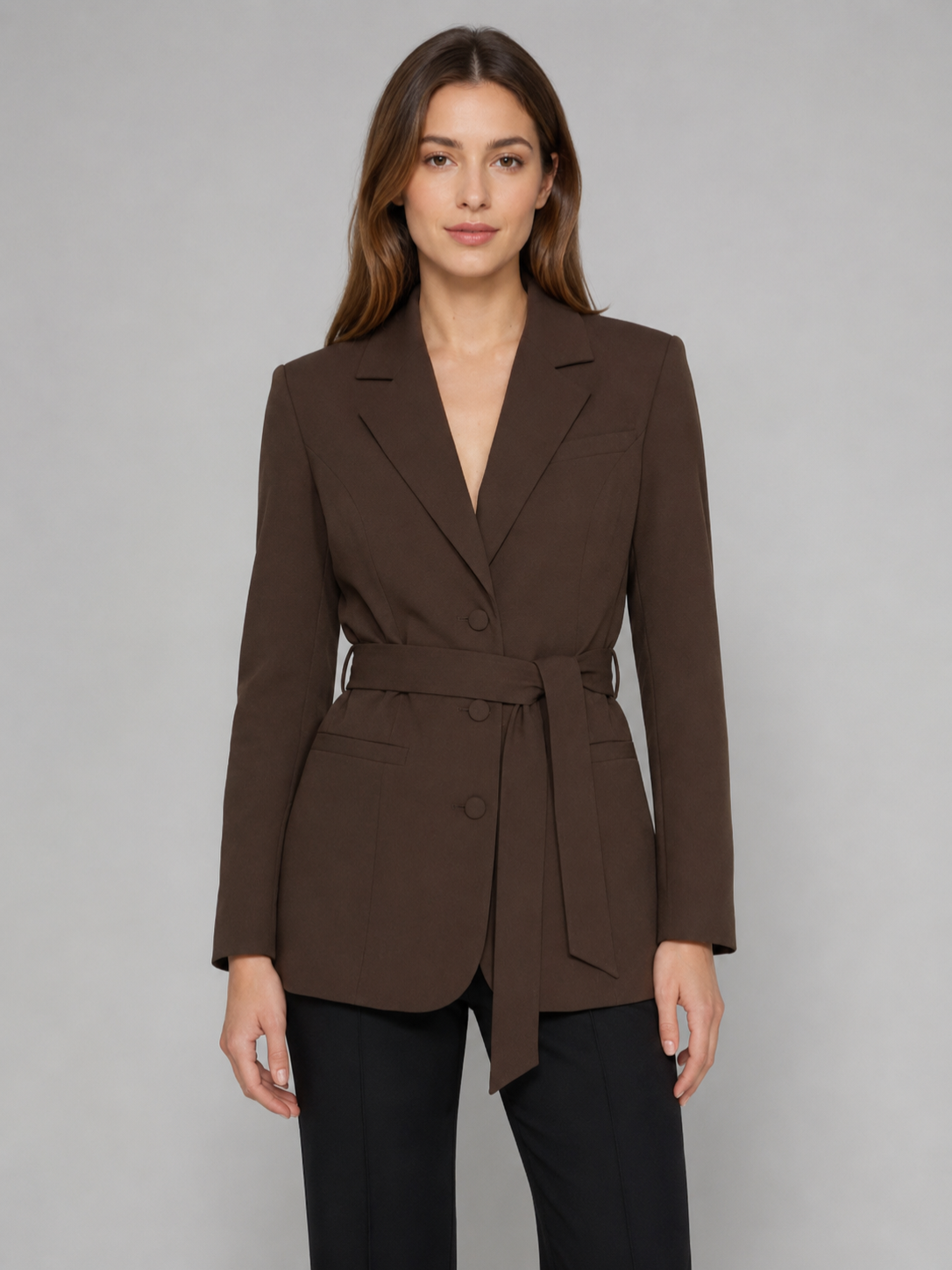 Women’s Belted Blazer with Structured Shoulders