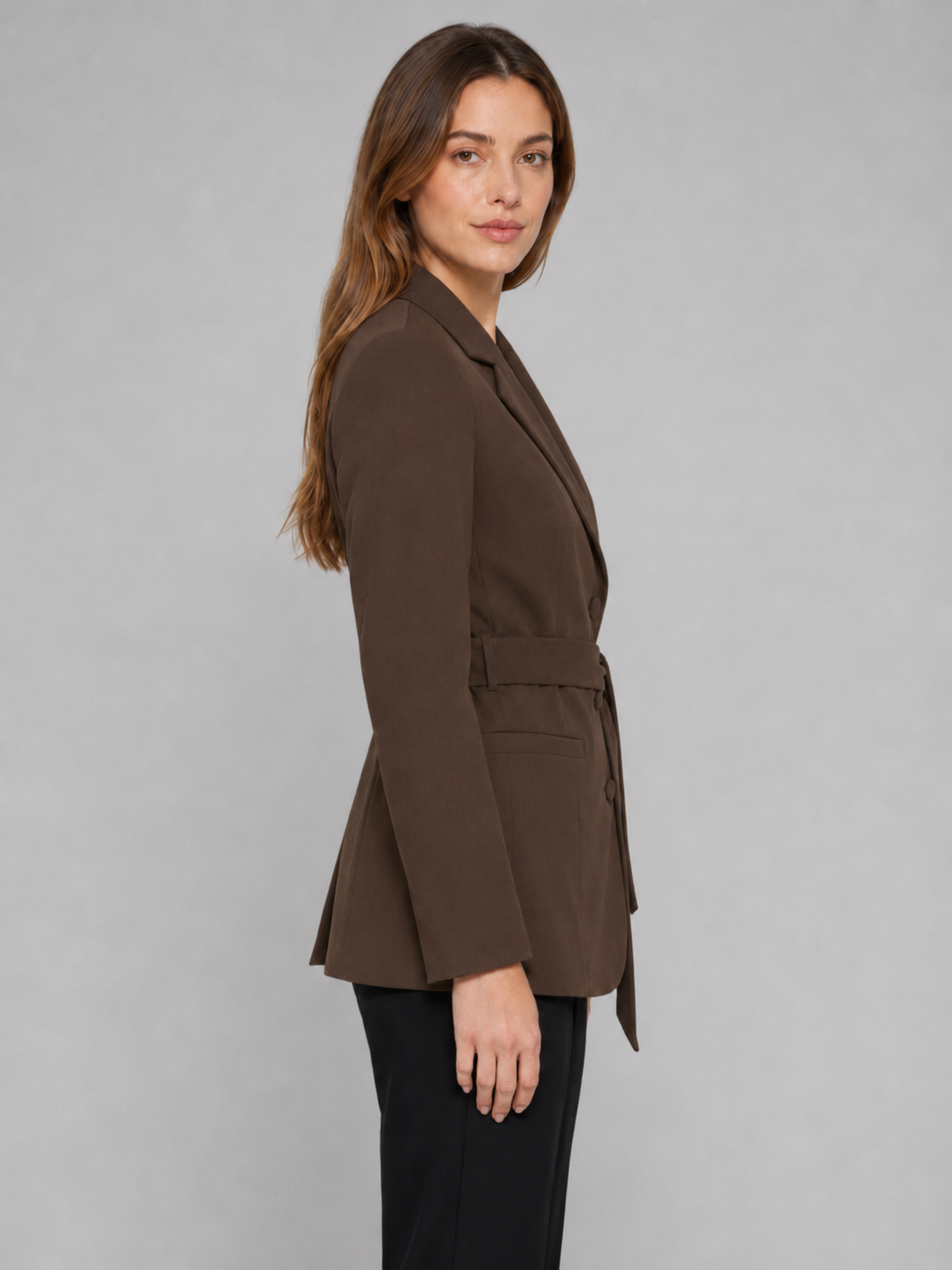Women’s Belted Blazer with Structured Shoulders