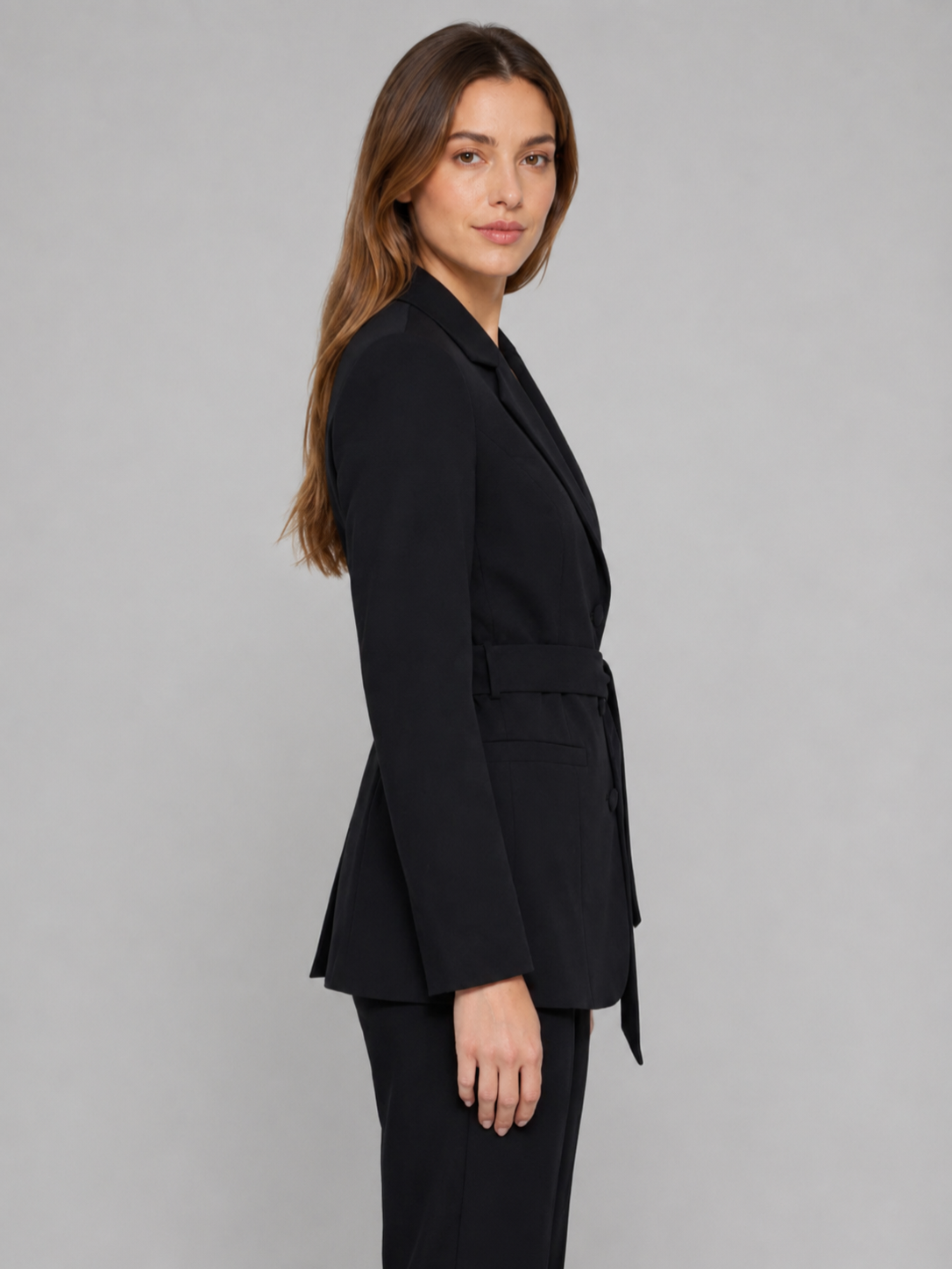 Women’s Belted Blazer with Structured Shoulders