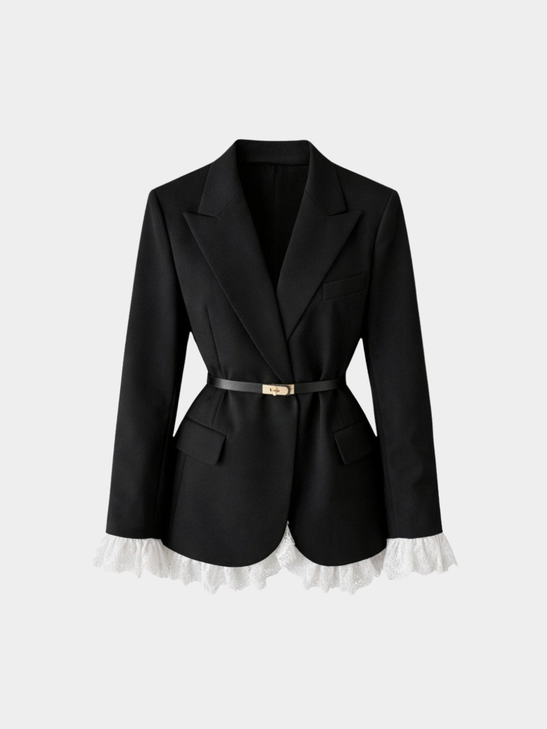 Women’s Blazer Jacket with Belt and Ruffle Trim