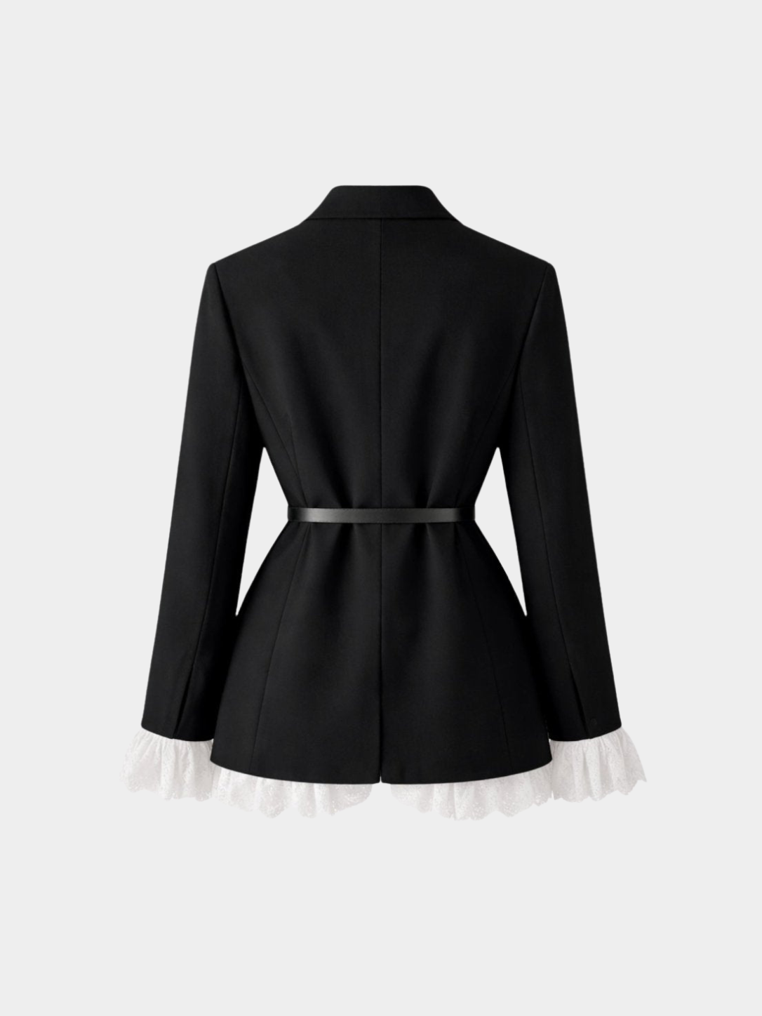Women’s Blazer Jacket with Belt and Ruffle Trim