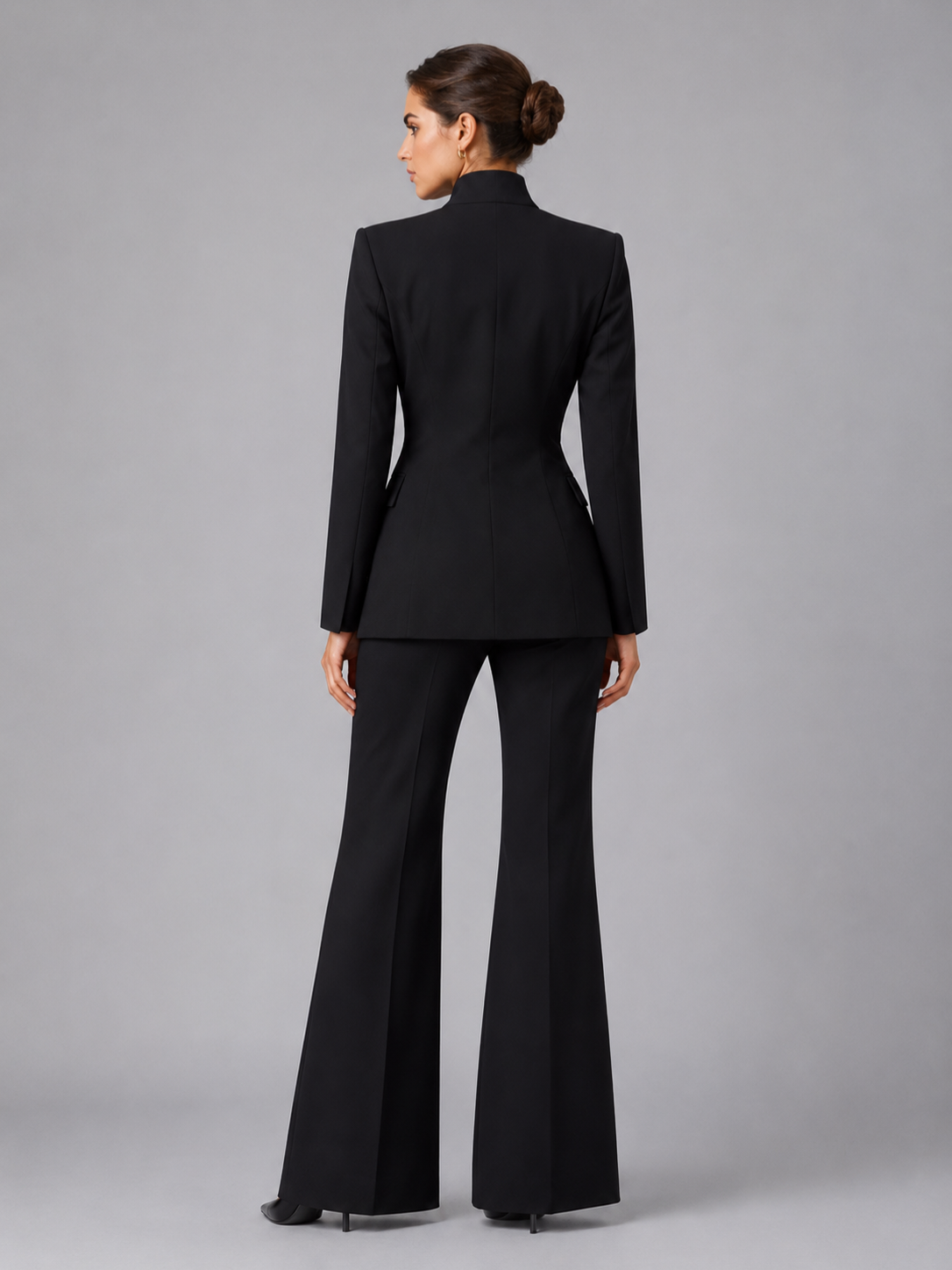 Women’s Blazer and Wide-Leg Trouser Set with Collarless Design