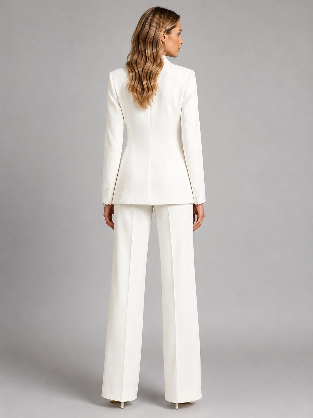 Women’s Blazer and Wide-Leg Trousers Set with Notched Lapel