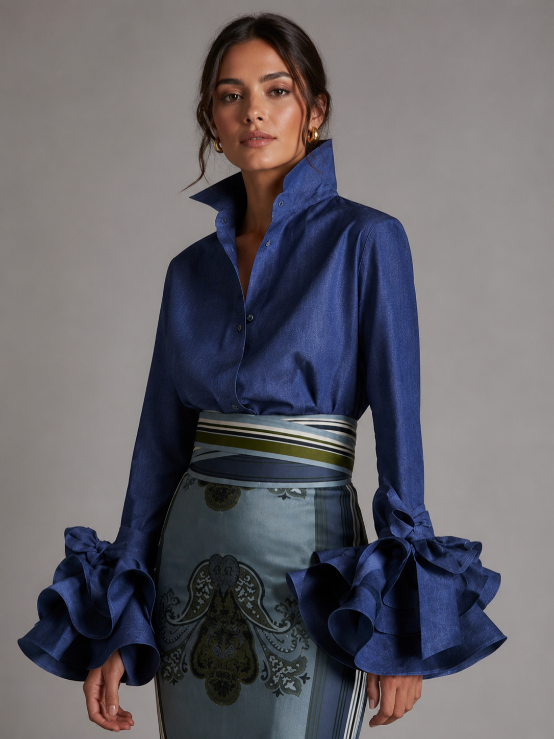 Women’s Button Front Blouse with Ruffle Cuffs