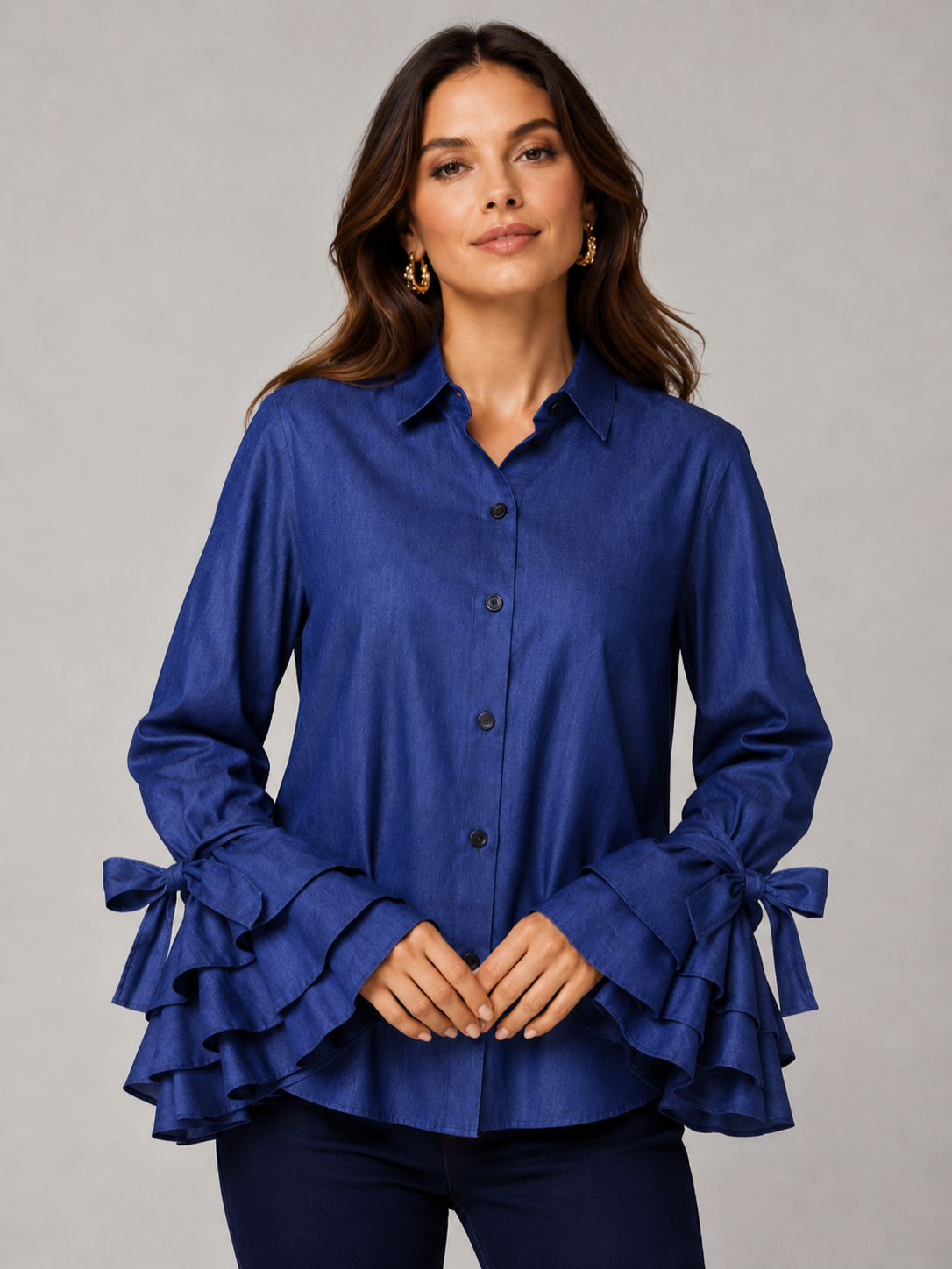 Women’s Button Front Blouse with Ruffle Cuffs