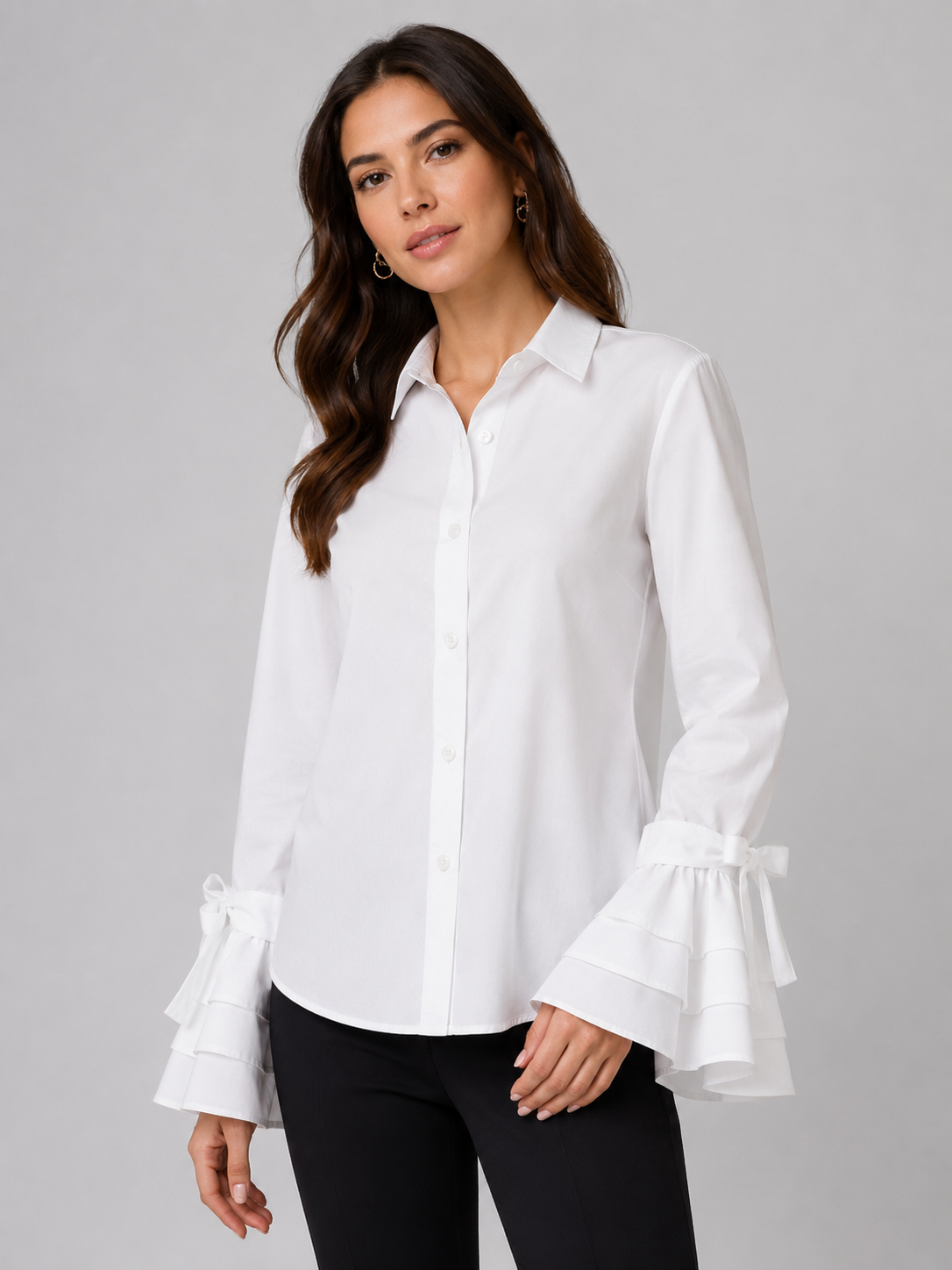 Women’s Button Front Blouse with Ruffle Cuffs