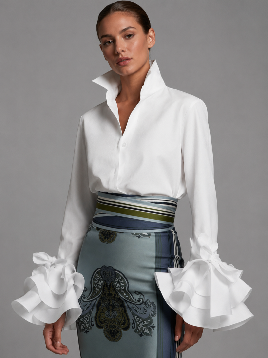 Women’s Button Front Blouse with Ruffle Cuffs