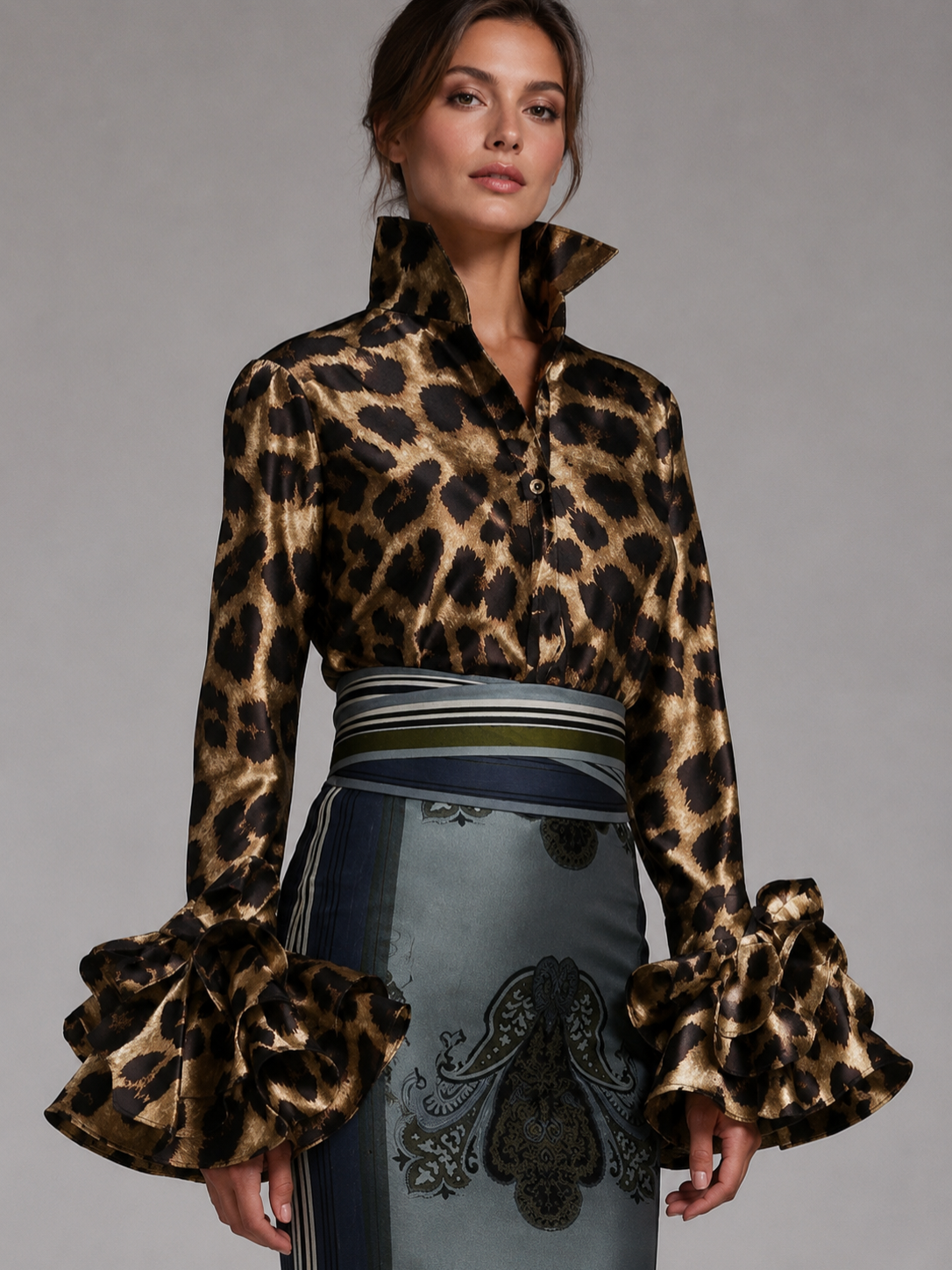 Women’s Button Front Blouse with Ruffle Cuffs