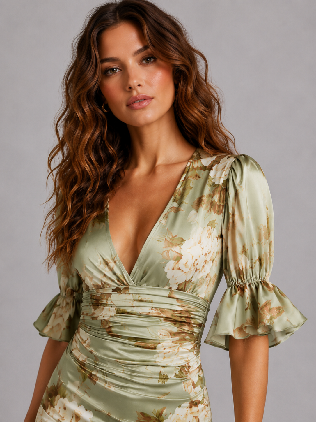 Women’s Floral Maxi Dress with V-Neck and Flutter Sleeves