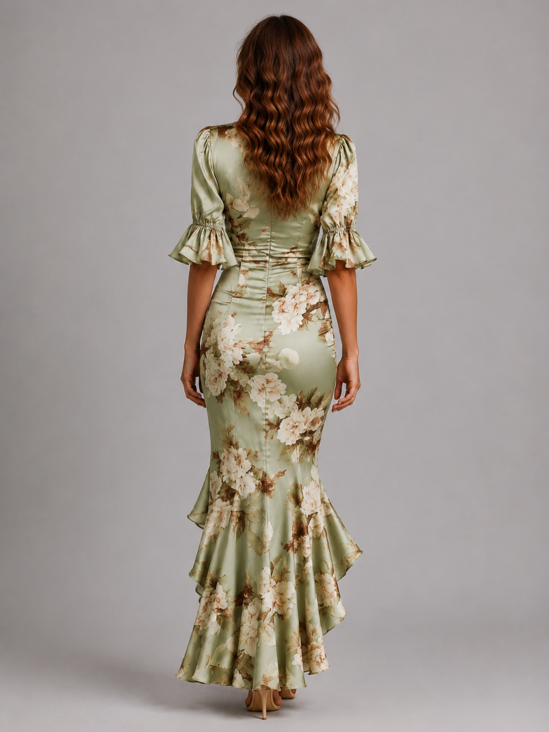 Women’s Floral Maxi Dress with V-Neck and Flutter Sleeves