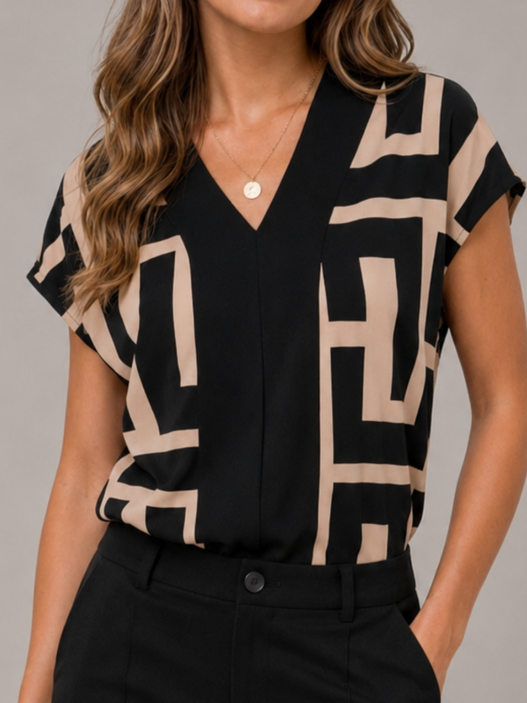 Women’s Geometric Print Blouse with V-Neck
