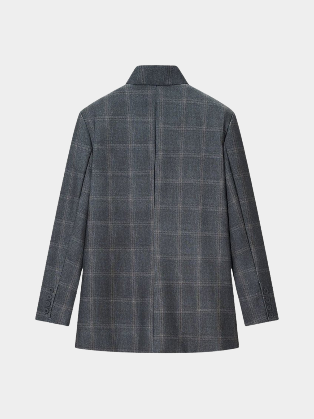Women’s Plaid Blazer with Stand Collar and Long Sleeves