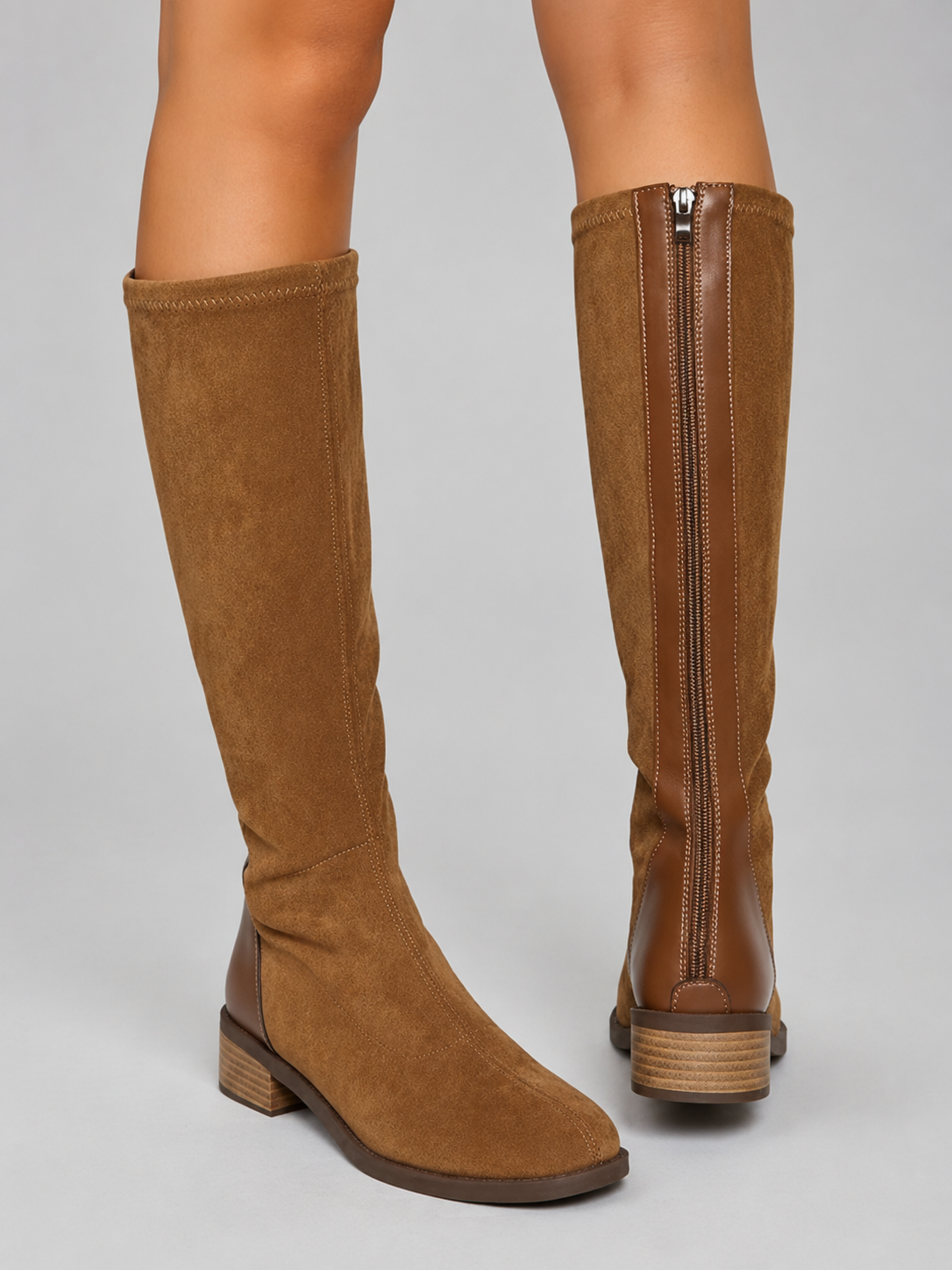 Women’s Knee-High Boots with Block Heel and Side Zip