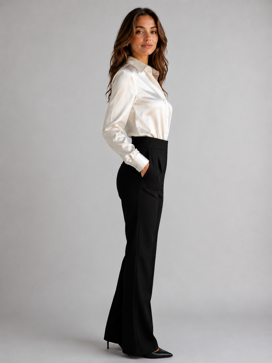 Women’s Long Sleeve Blouse with Collar and Button Closure