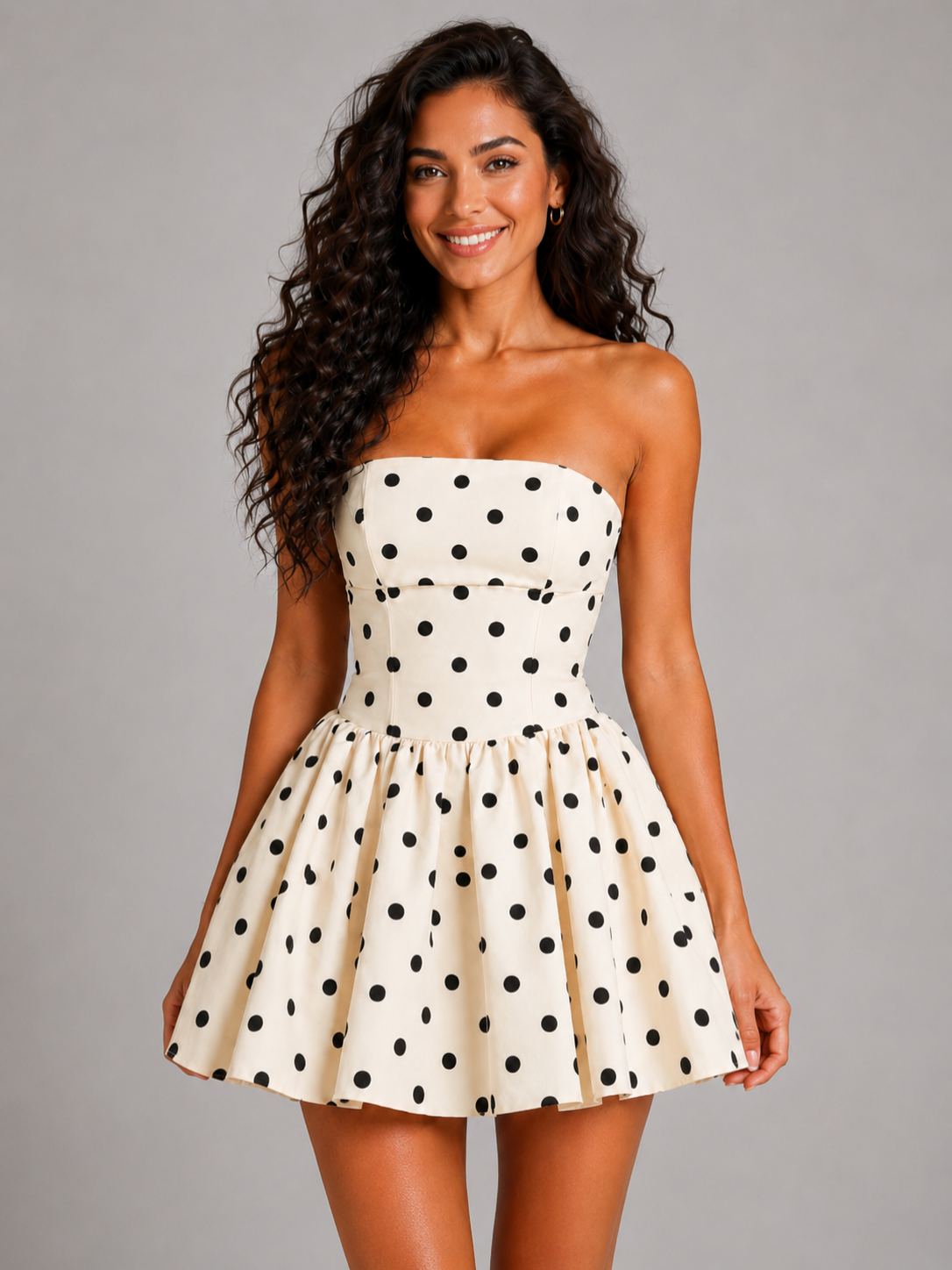 Women’s Polka Dot Mini Dress with Strapless Neckline