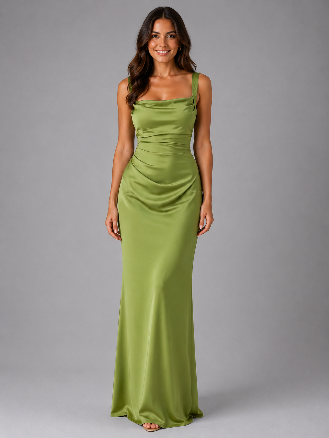 Women’s Maxi Dress with Square Neck and Ruched Waist