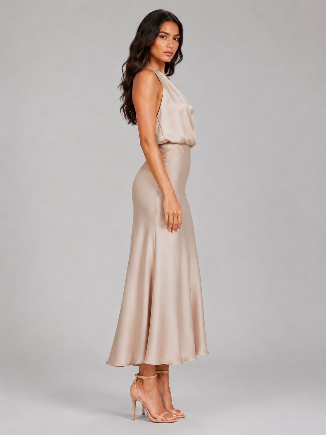 Women’s Midi Dress with High Neckline