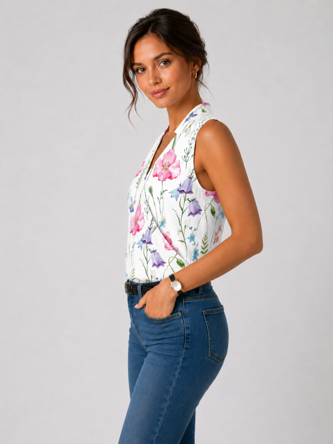 Women’s Sleeveless Wrap Blouse with V-Neck