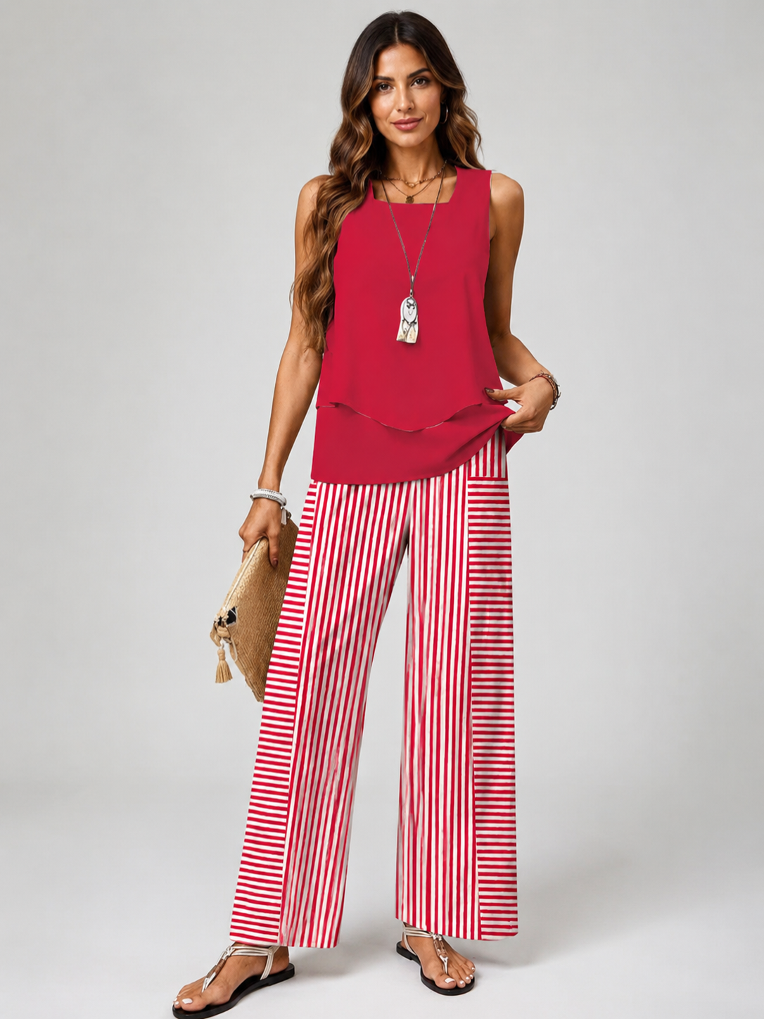 Women’s Two-Piece Set with Sleeveless Top and Wide Leg Trousers